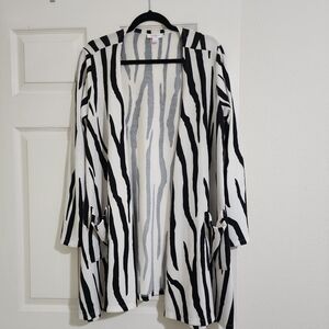 Lularoe Black and White Zebra Print Open Cardigan Size L Like New